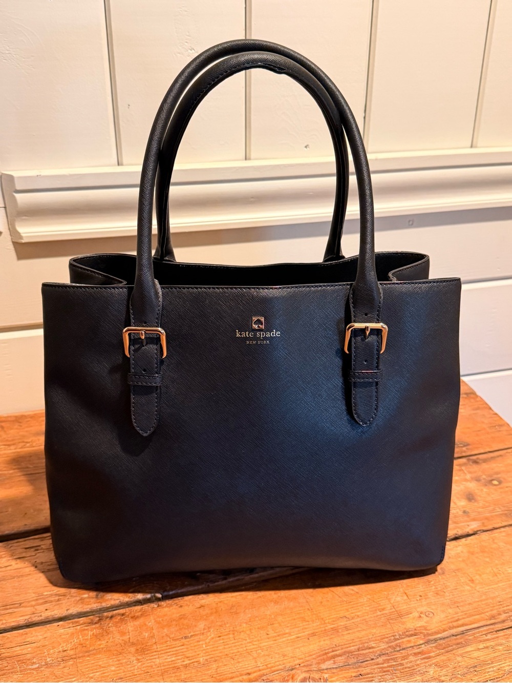 Kate Spade New York Black Saffiano Leather Tote Bag Gold Hardware